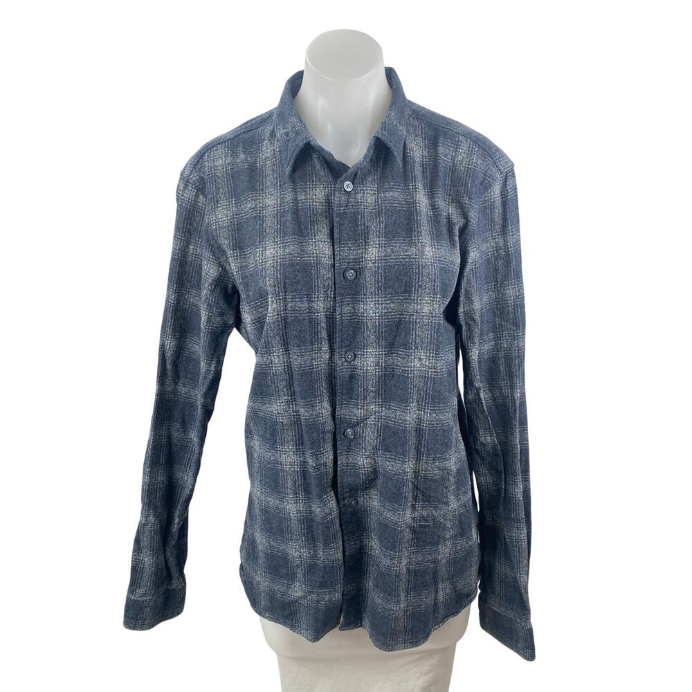 Allsaints Women's Blue Plaid Flannel Long Sleeve Button Down Shirt Top Size M
